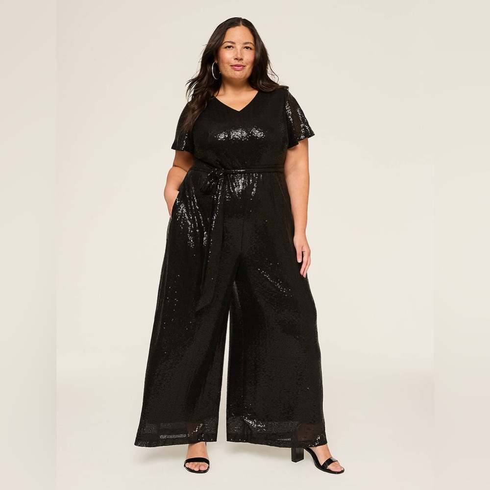 Lane‎ Bryant Wide Leg Black Sequins Jumpsuit Plus Size 22/24